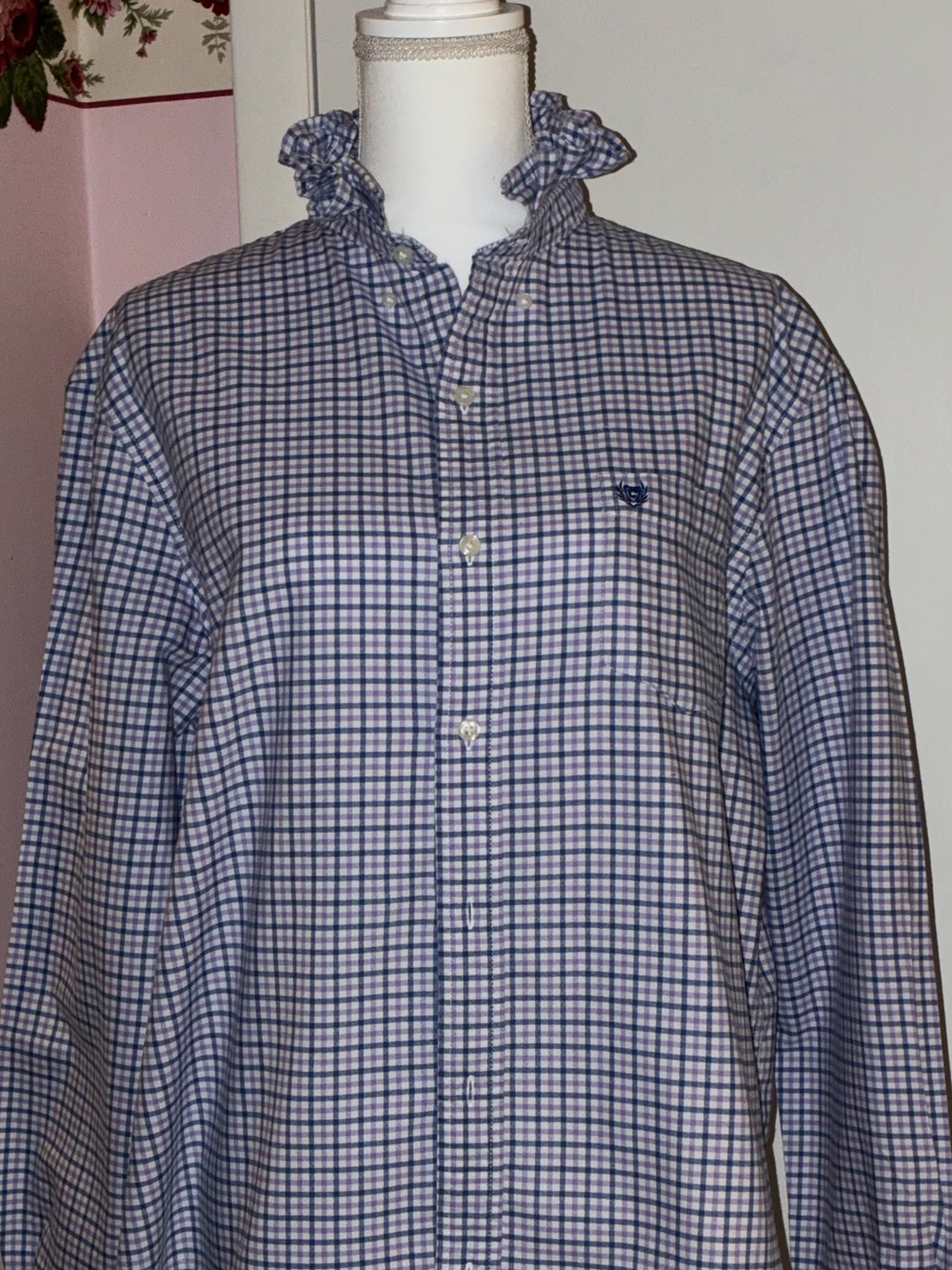 Upcycled Chaps Ruffled Collar Girly Shirt